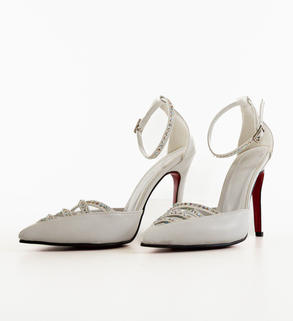 Pantofi Alchonya Albi Eleganți cu Toc - imagine 6