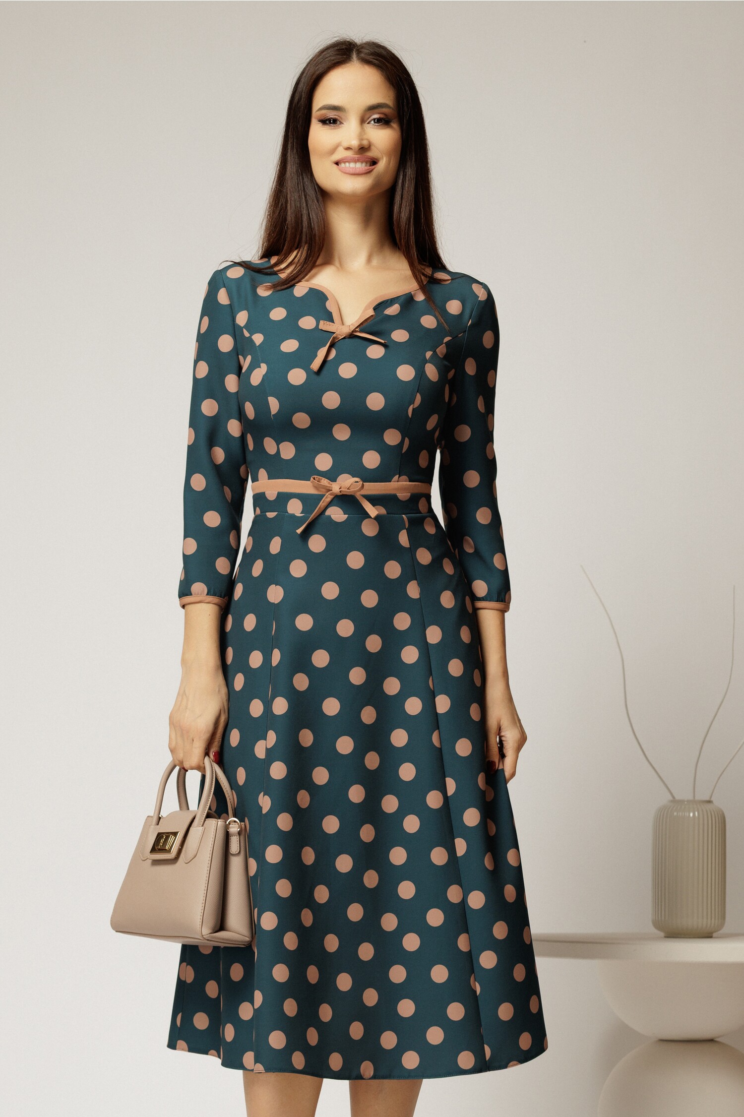 Rochie DY Fashion turcoaz elegantă cu buline