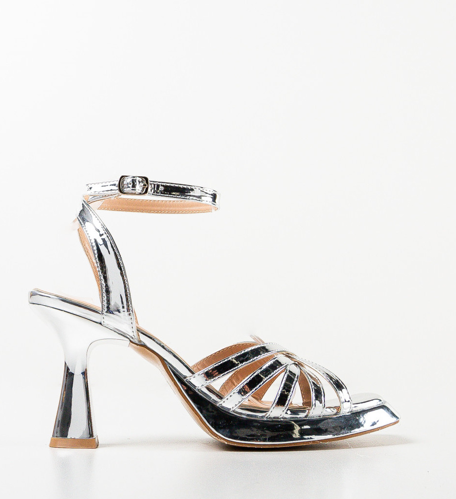Sandale Argintii Elegante cu Toc | Tuyub - imagine 4