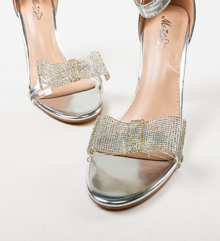 Sandale Straym Argintii cu Toc Elegante - imagine 6