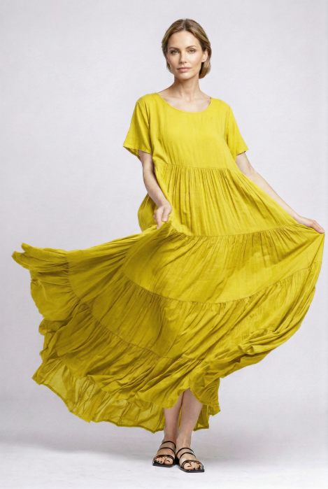 Rochie Elegantă Galbenă cu Volane - Shopika - imagine 2