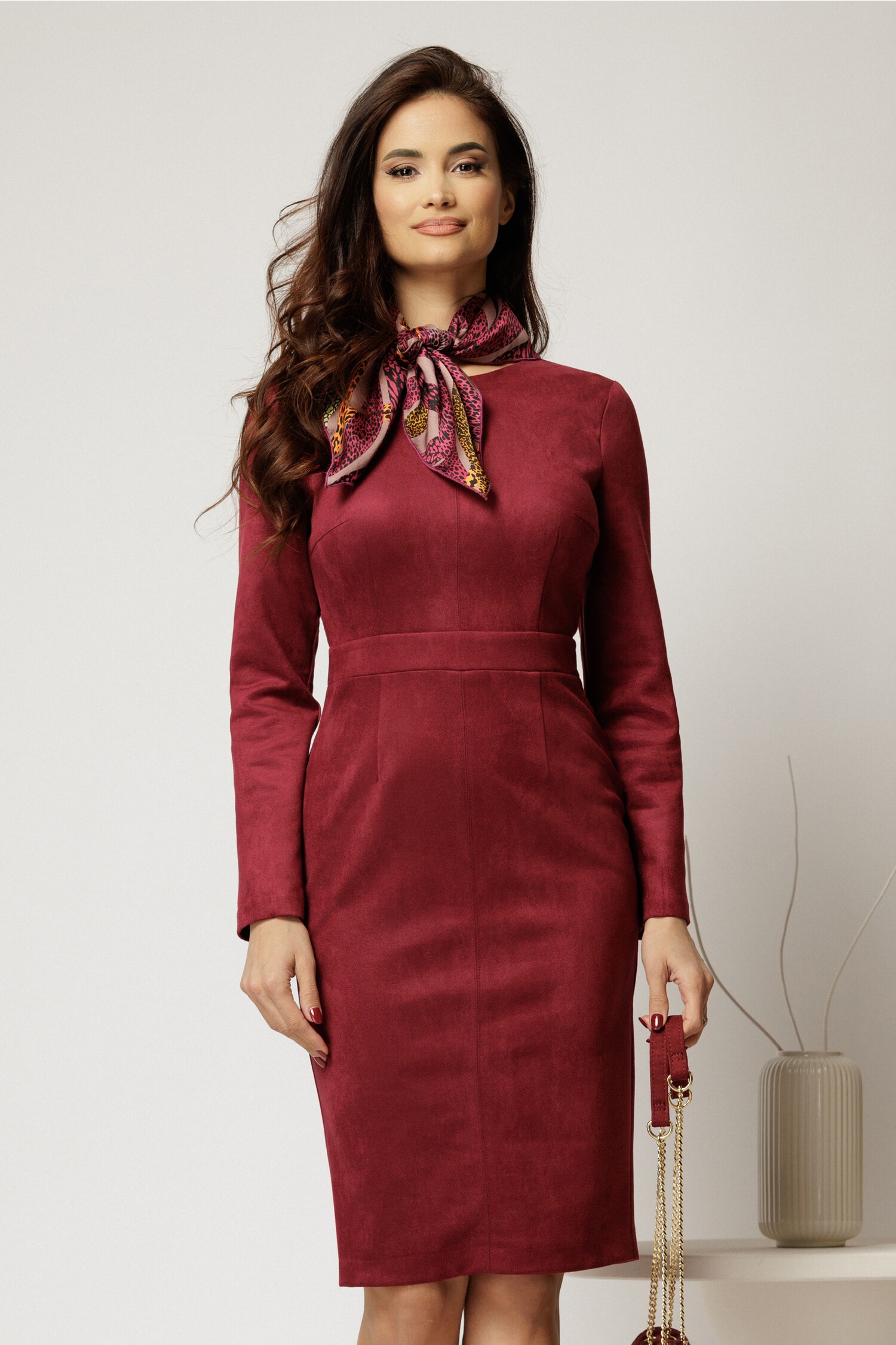 Rochie Conica Bordo Piele Intarsa DY Fashion