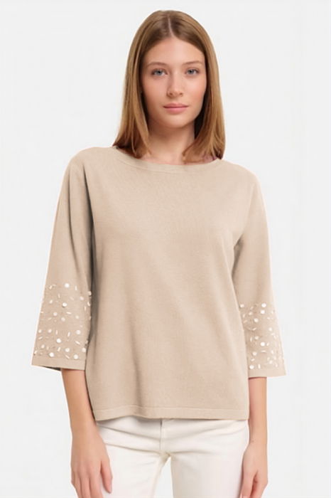 Pulover Bej cu Paiete Shopika | Eleganță și Stil