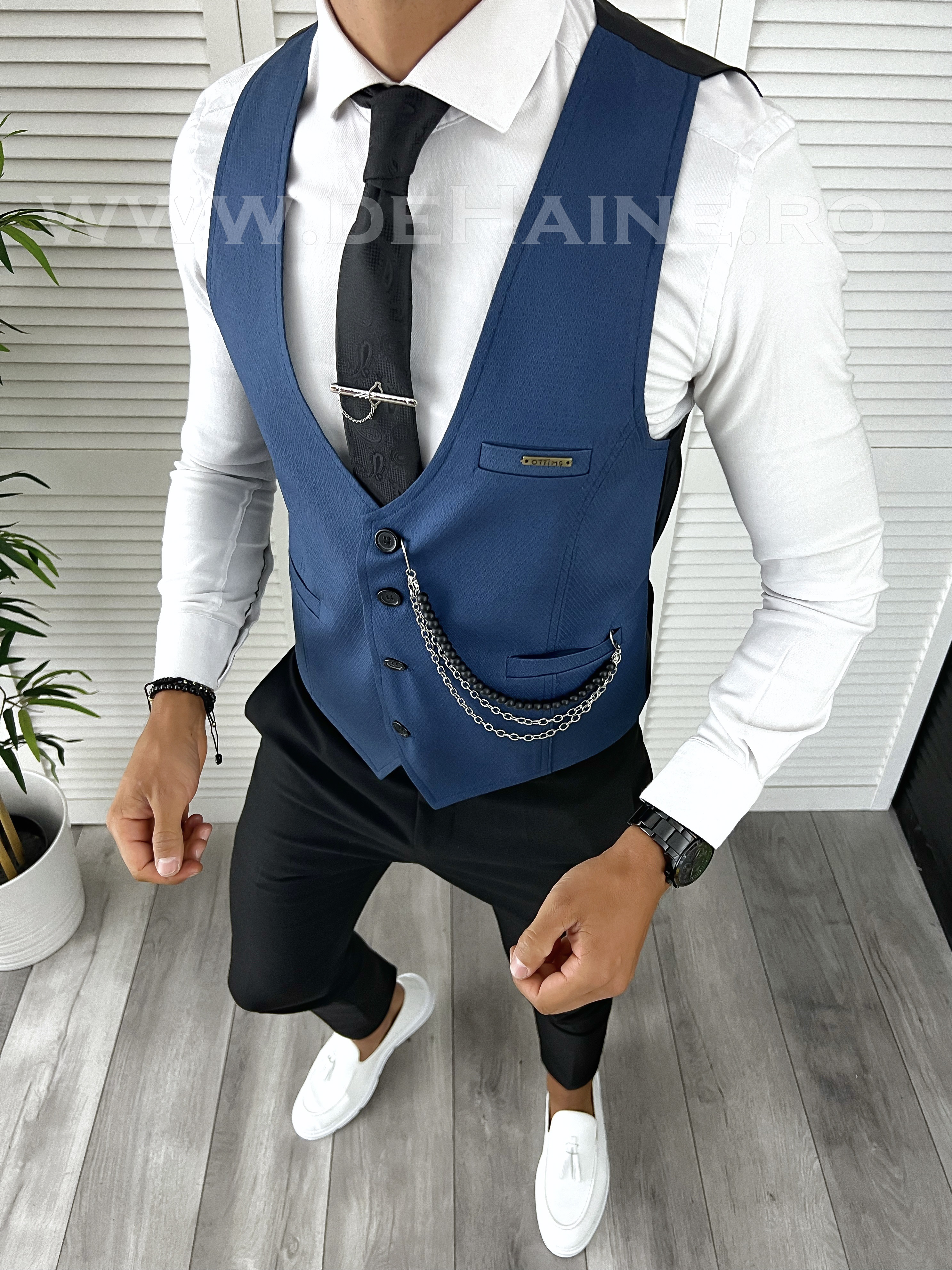 Vestă Bărbați Elegantă Slim Fit Bleumarin