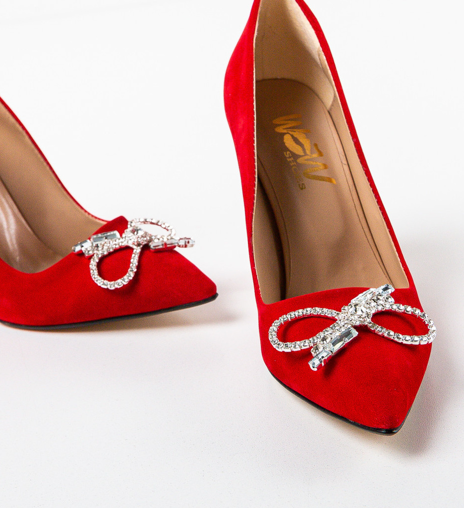 Pantofi Dama Saxon Rosii cu Toc Eleganți - imagine 6