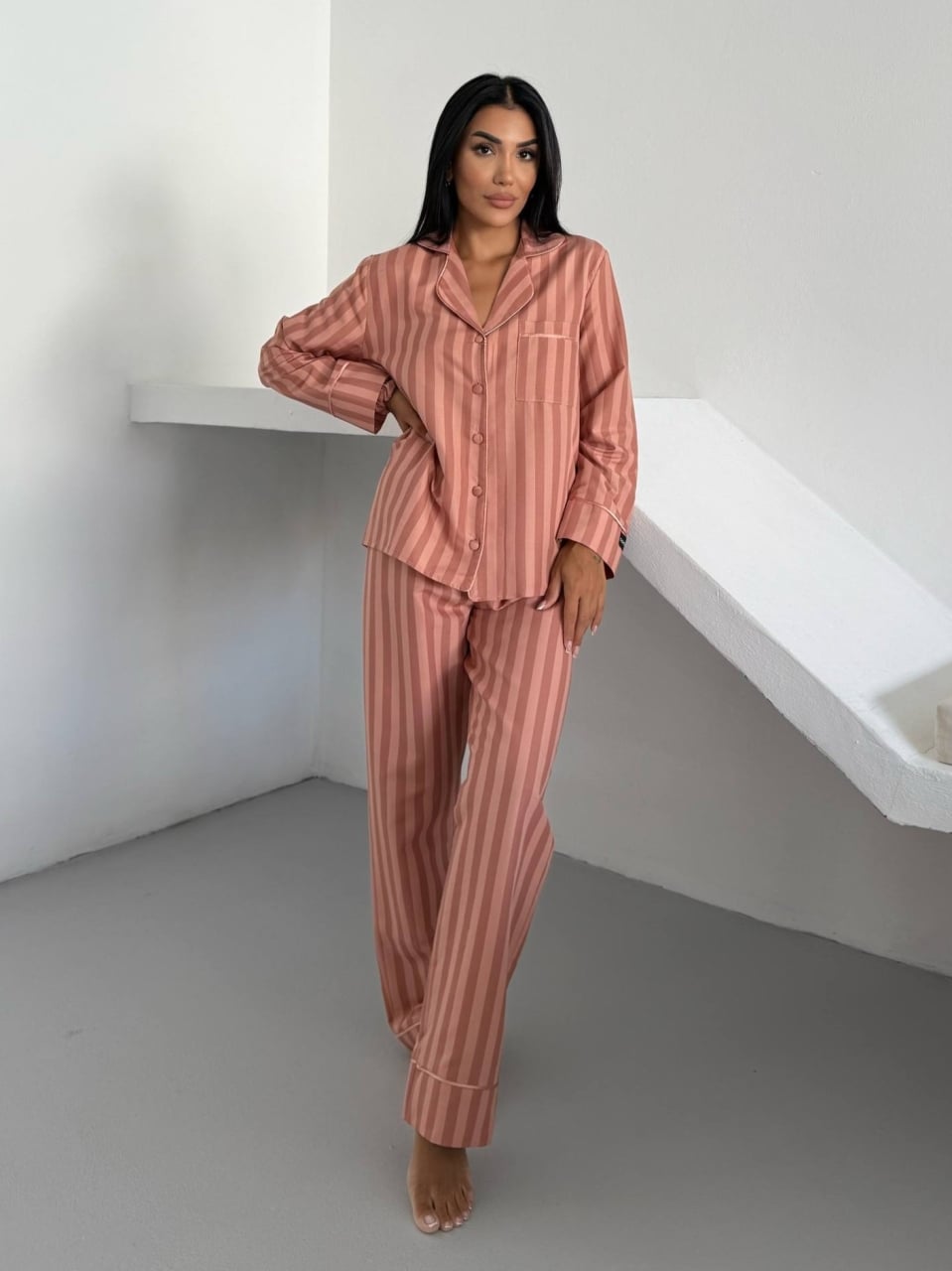 Set Pijama Dama Delis Peach, 2 Piese, Stil Elegant