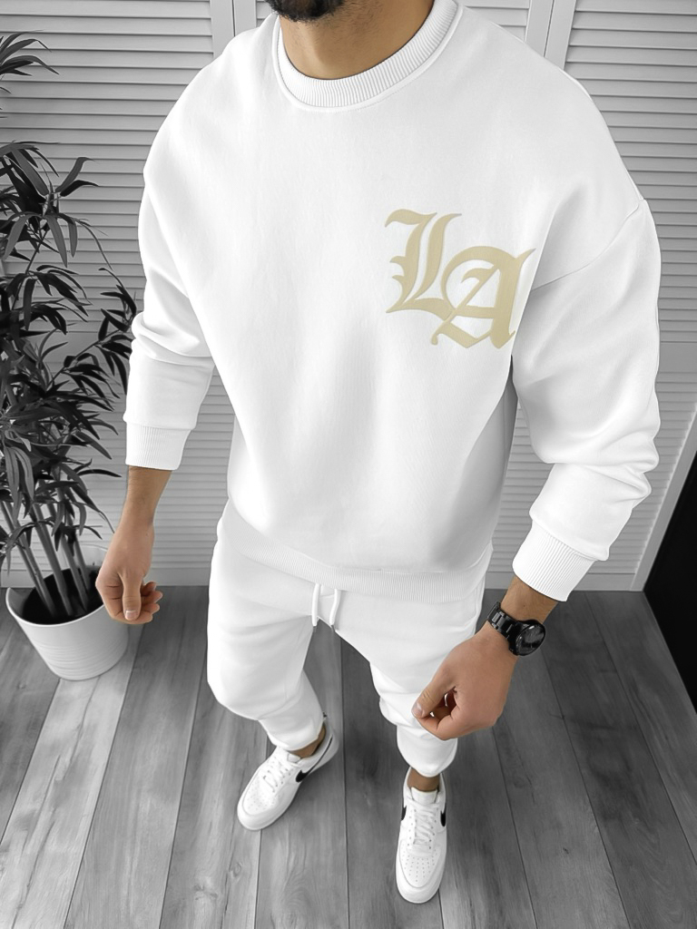 Trening Barbati Slim Fit Alb K005 Y4 Bumbac