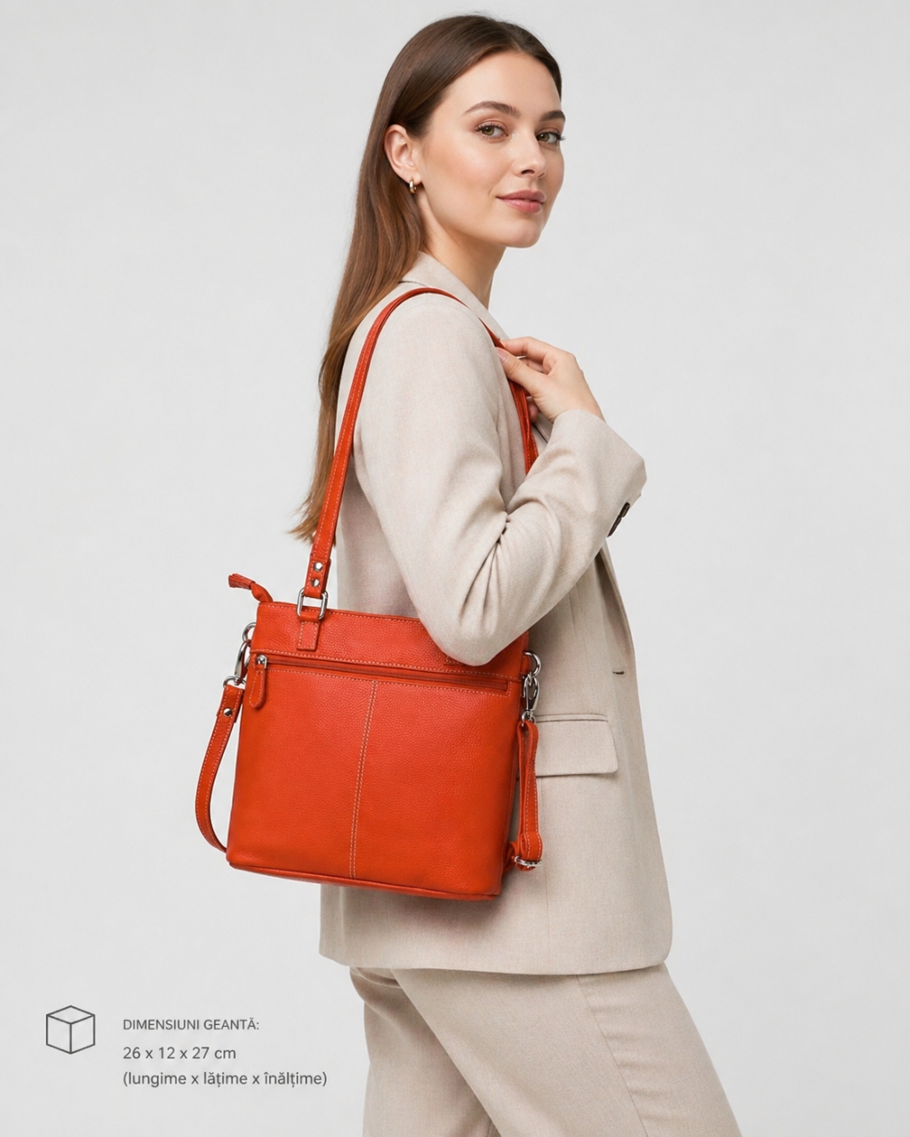 Geanta Dama Anne GT3853 Piele Naturala Portocalie - imagine 2