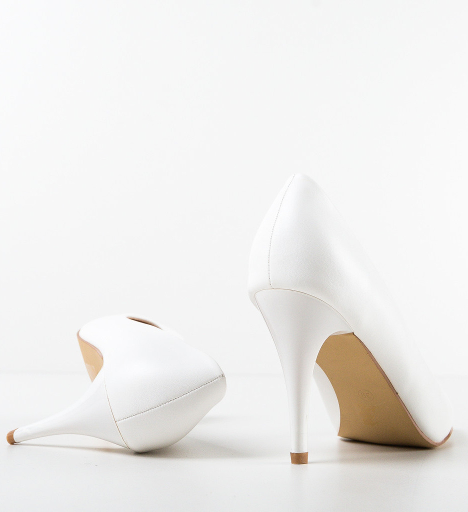 Pantofi Halek Albi Eleganți cu Toc - imagine 6