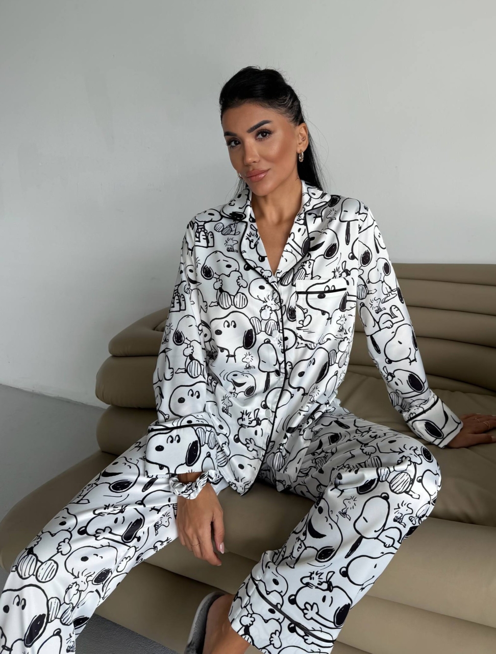 Set Pijama Dama Snoopy cu Nasturi - Delis - imagine 4