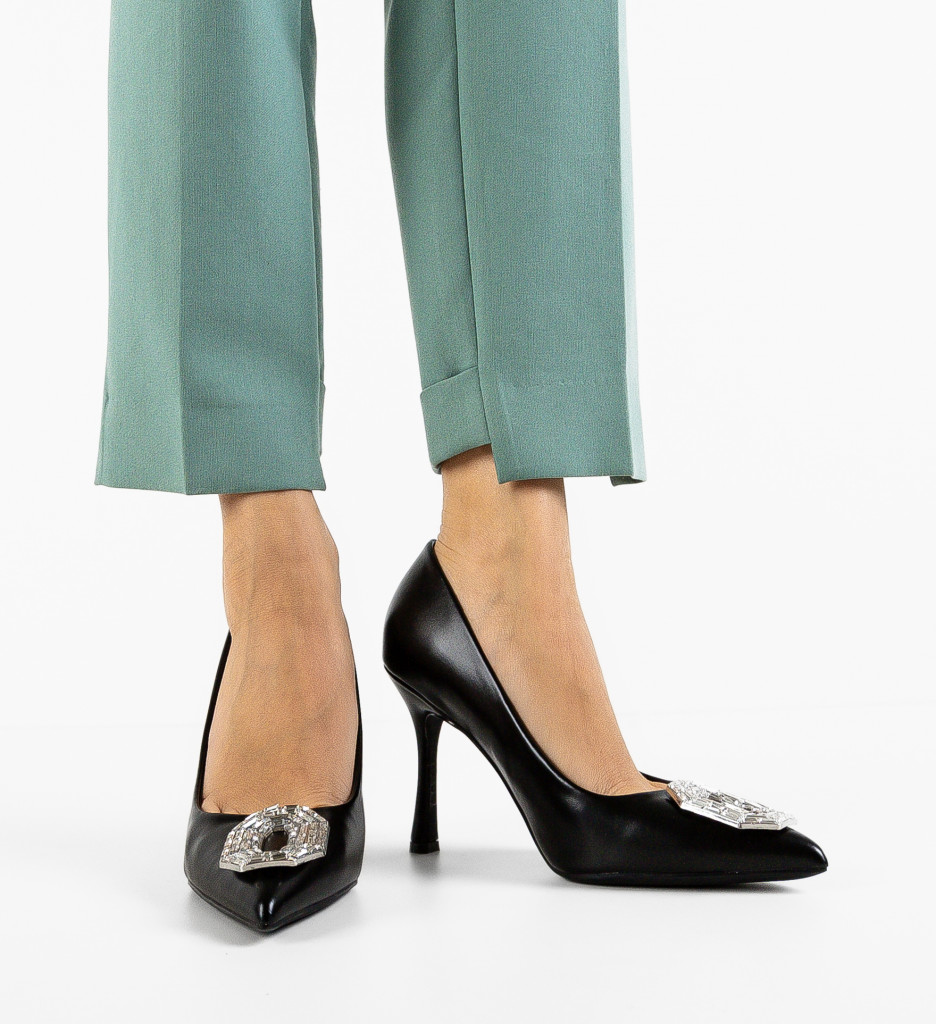 Pantofi Dama Aliss Negri cu Toc - Eleganță - imagine 2