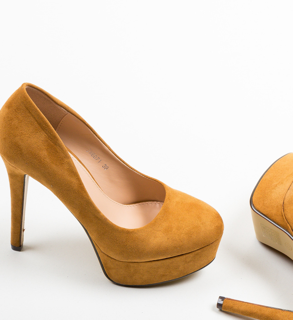 Pantofi Pitt Camel Eleganți cu Toc - imagine 6