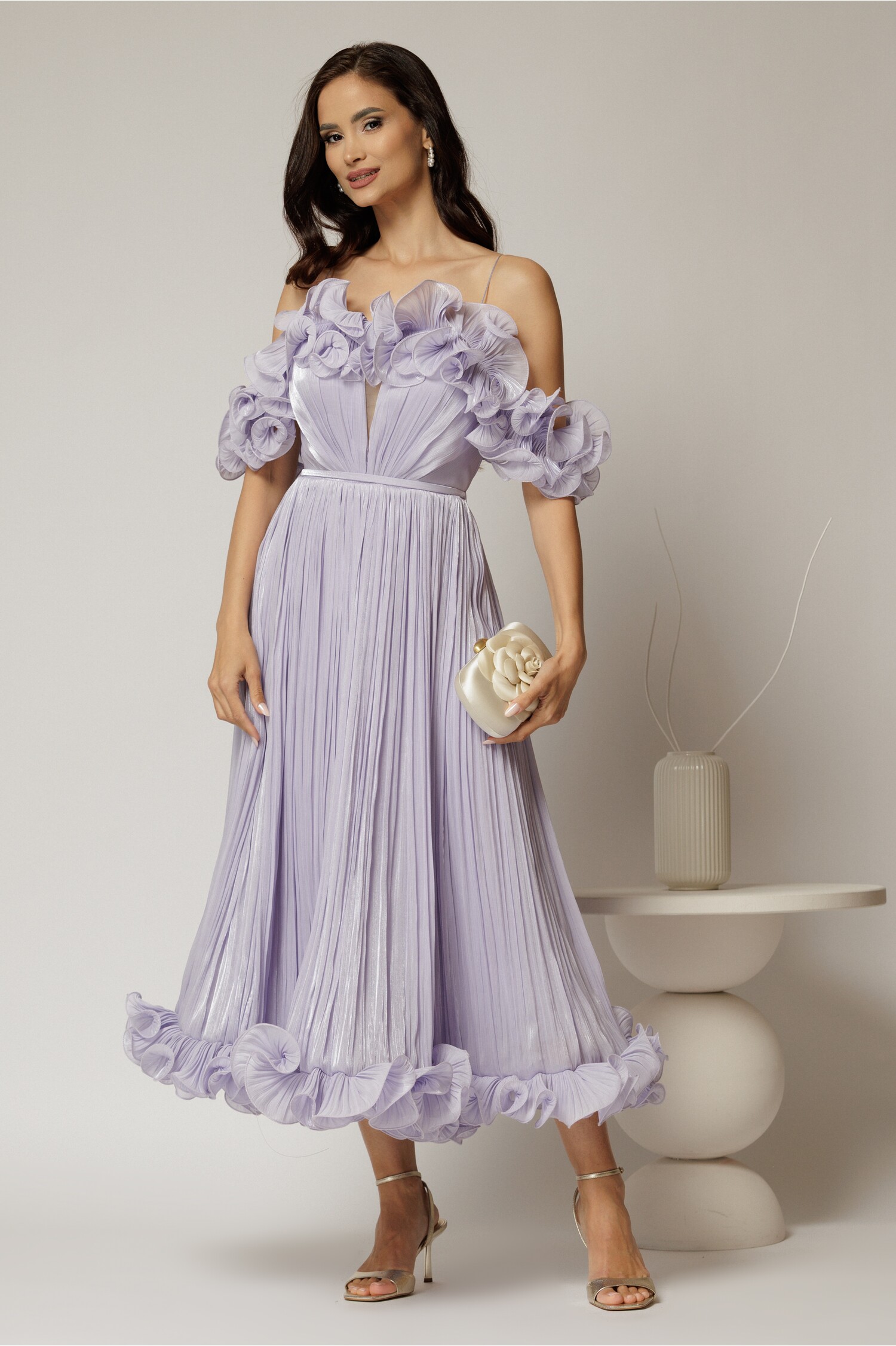 Rochie Cununie Civila Lila Eleganta din Voal - imagine 2