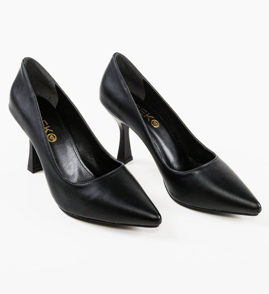 Pantofi Piele Negri cu Toc - Eleganți - imagine 2