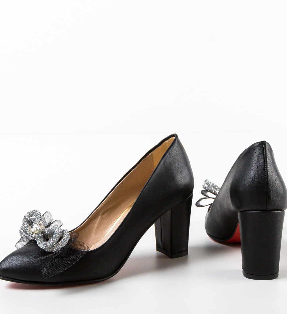 Pantofi Eleganți cu Toc Scar Negri - imagine 7