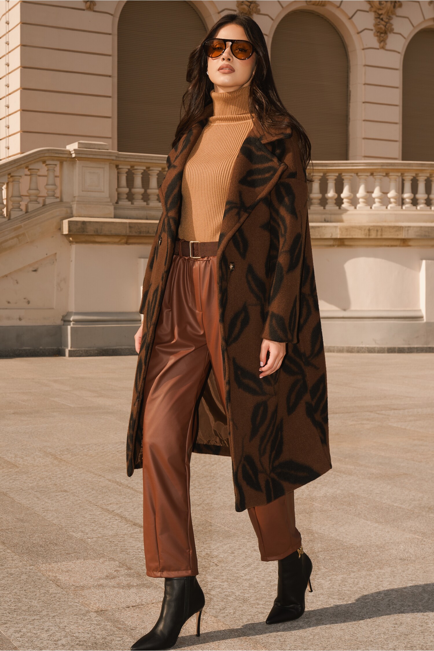 Palton Fleece Maro Imprimeu Negru - Căldură și Stil