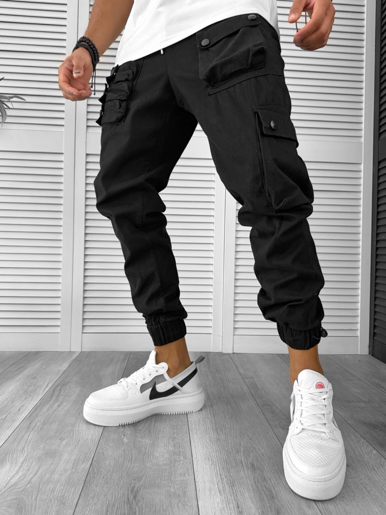 Pantaloni Cargo Negri Conici Trening