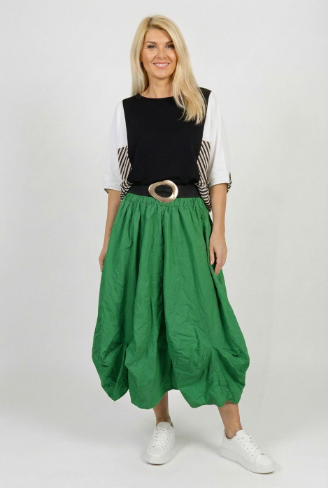 Fusta Midi Ampla Verde cu Fronseuri | Shopika Romania