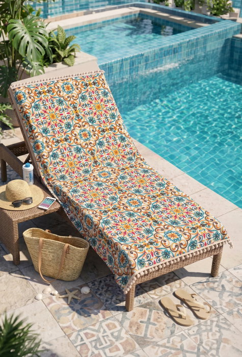Prosop reversibil de plaja Mosaic cu doua fete si ciucuri decorativi
