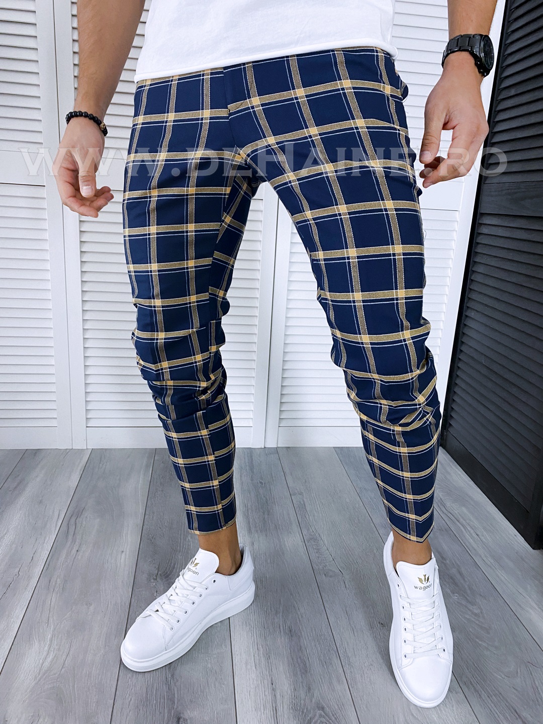 Pantaloni barbati casual regular fit bleumarin
