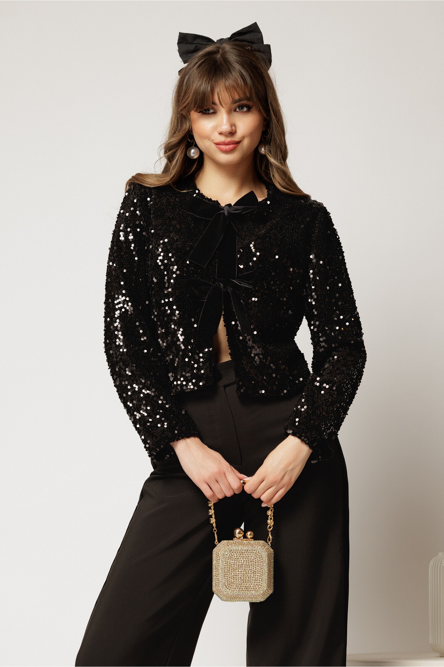 Bolero DY Fashion Catifea Neagra cu Paiete