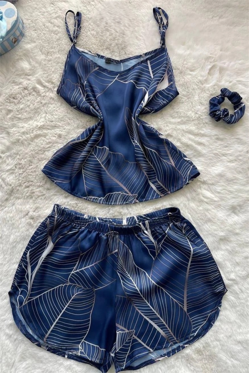 Set Pijama Dama 2 Piese Delis Albastru Satin - imagine 5