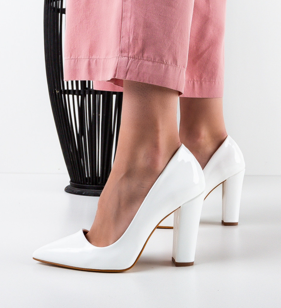 Pantofi dama Clash Albi cu toc elegant - imagine 2