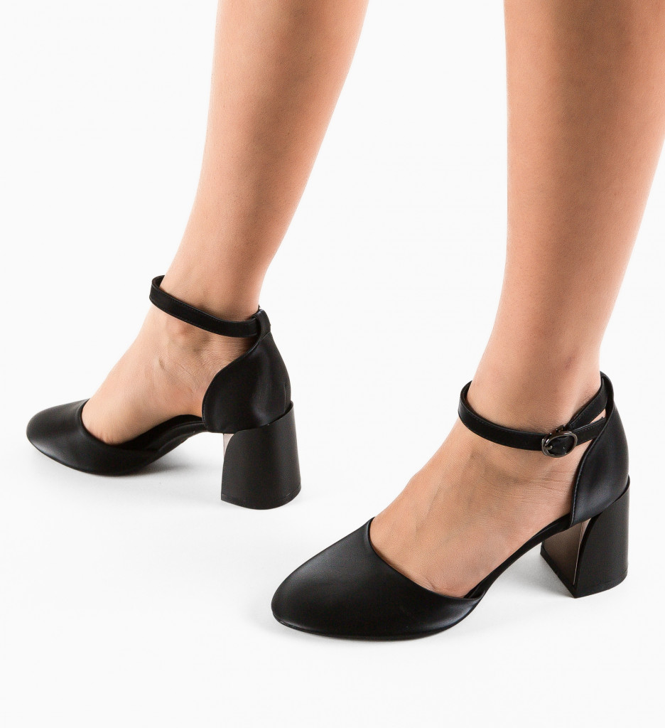 Pantofi Derosa negri eleganți cu toc - imagine 5