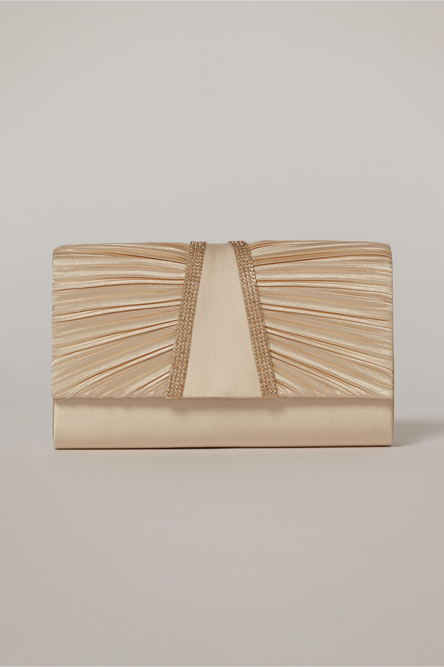 Clutch Bej Satinat cu Benzi Sclipitoare