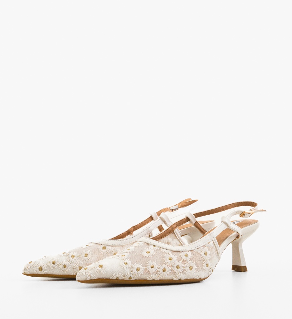 Pantofi Kylie Albi Eleganți cu Toc - imagine 4