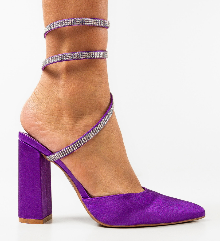 Pantofi dama Lhamo Mov eleganți cu toc - imagine 6