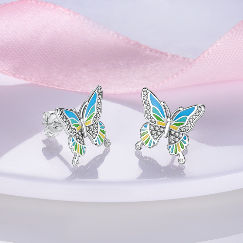 Cercei Argint Amanda Fluture placati cu rodiu - imagine 2