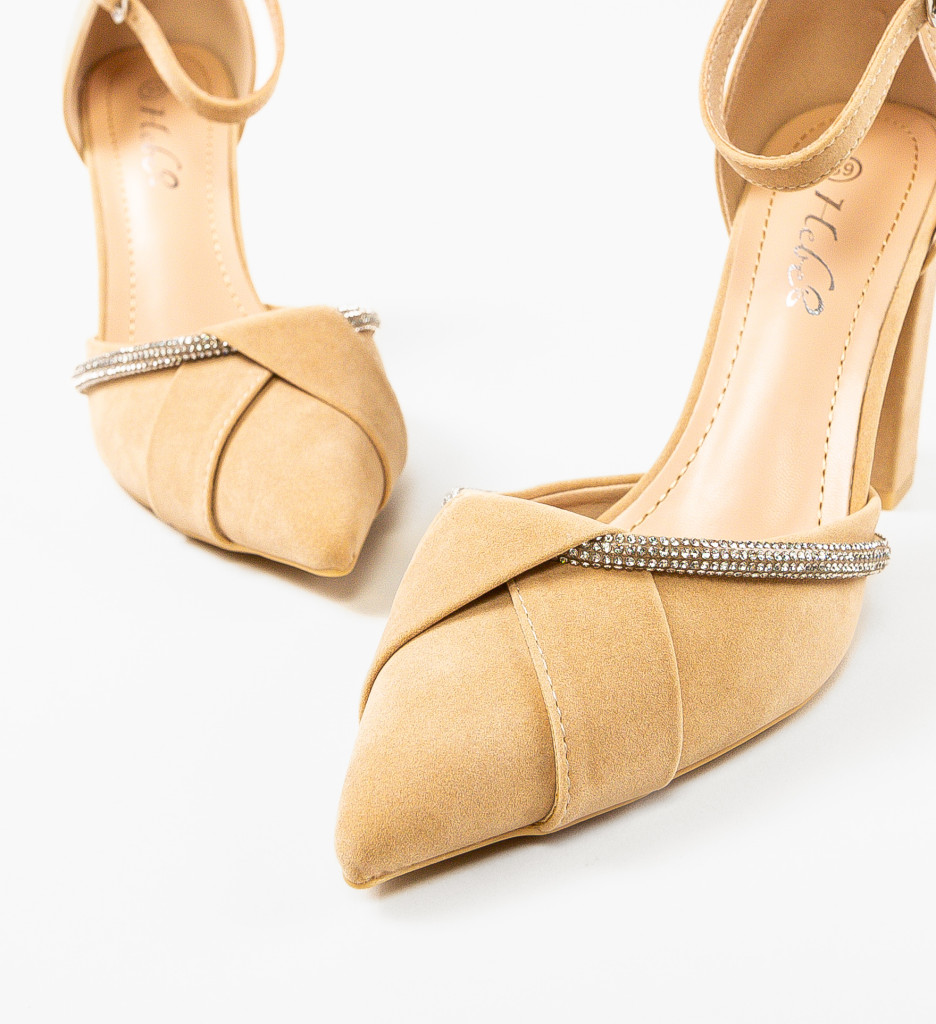 Pantofi Dama Kahuran Bej cu Toc Eleganți - imagine 8