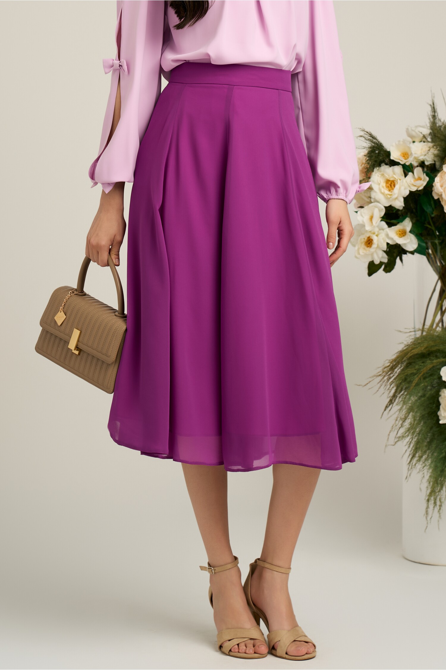 Fusta DY Fashion mov midi vaporoasă din voal
